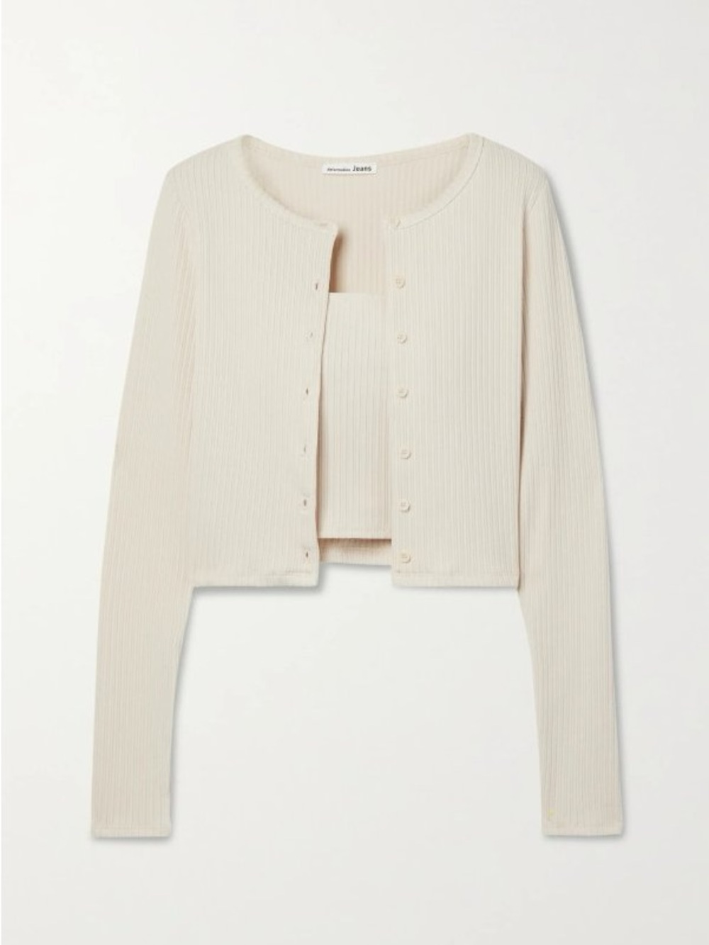 Reformation Ruby Cardigan Ribbed Set- Cream - Picture 2 of 5